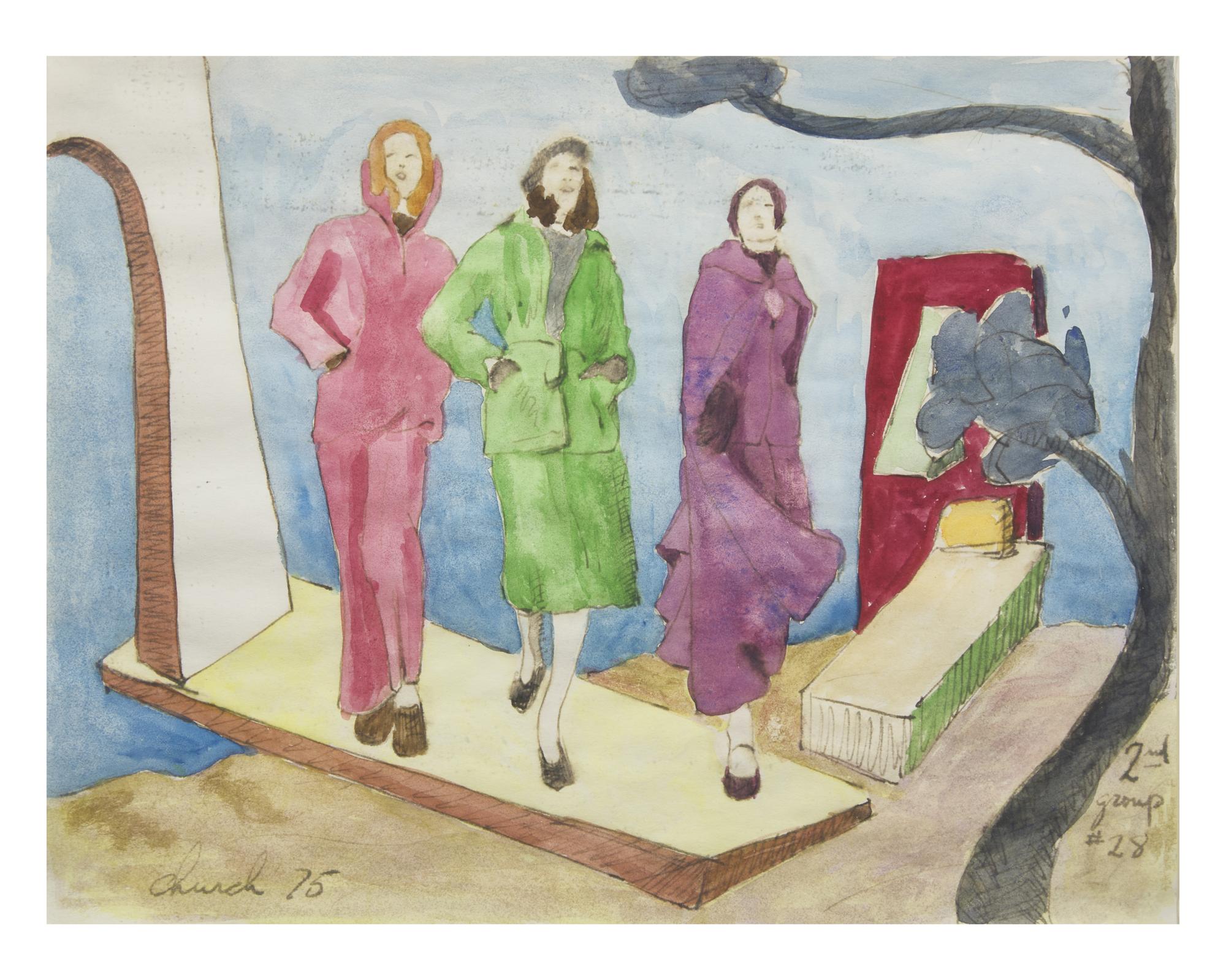 Red and Blue Figures ; together with Women Walking and Seated Nude (Three Works)