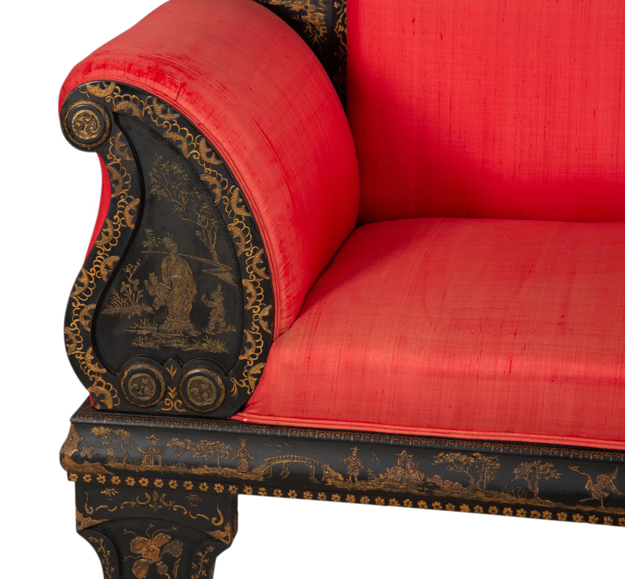 An American Victorian Black and Gilt Chinoiserie Settee