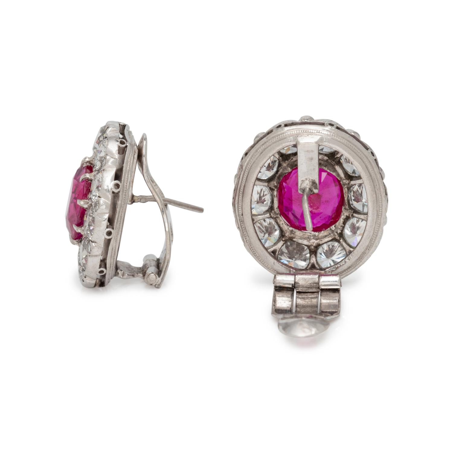 UNHEATED BURMESE RUBY AND DIAMOND EARCLIPS