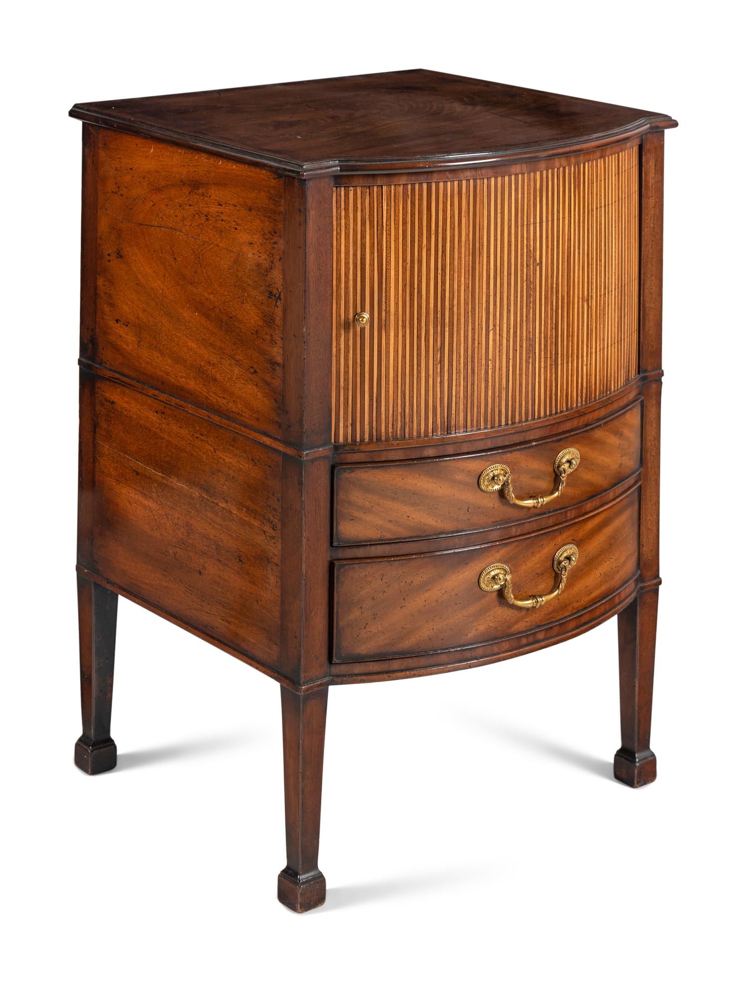 A Pair of George III Mahogany and Satinwood Bedside Cupboards