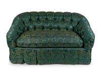 A Green Damask Button Tufted Love Seat — 20TH CENTURY