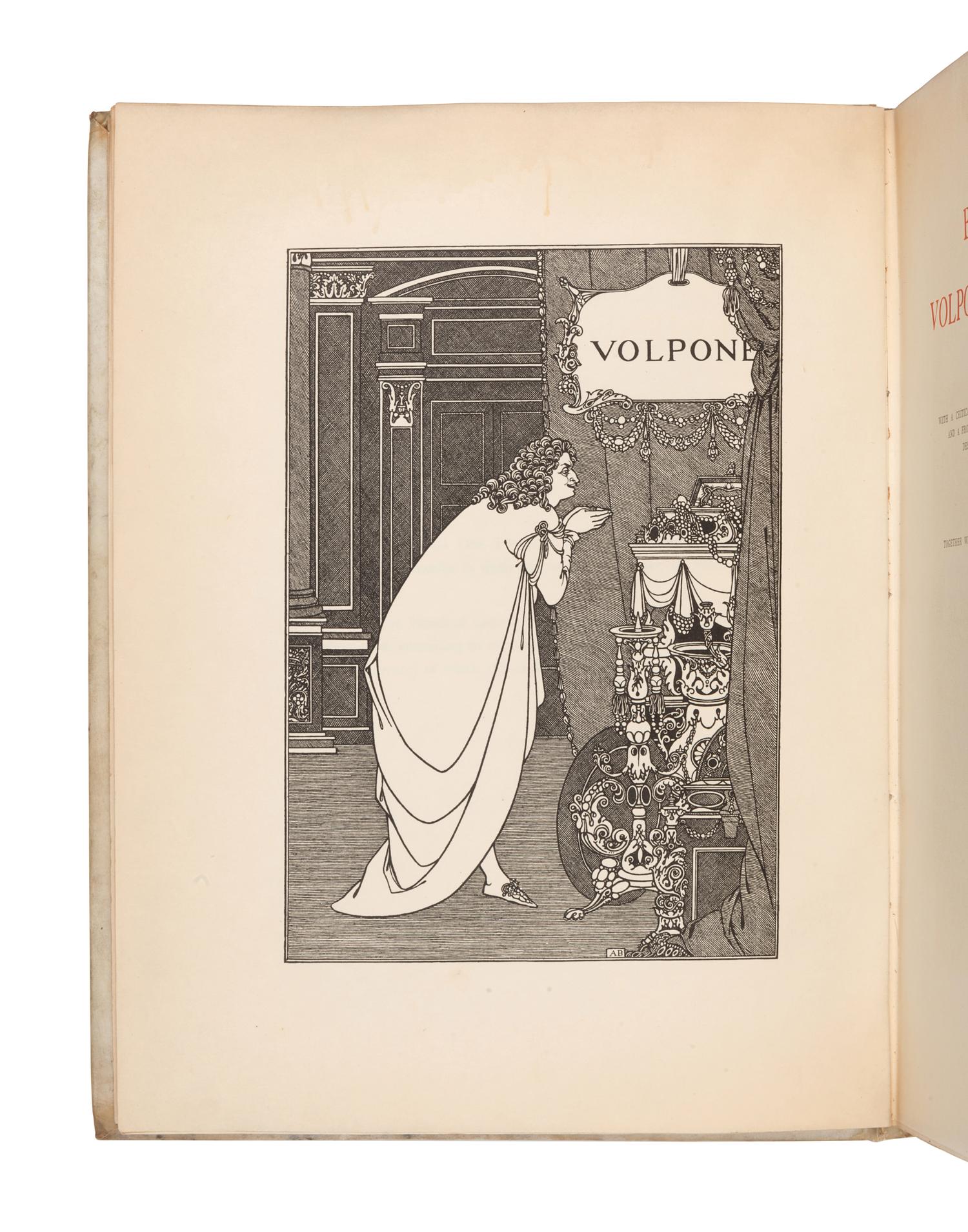 [ILLUSTRATED BOOKS]. BEARDSLEY, Aubrey Vincent (1872-1898), Illustrator. -- JONSON, Ben (1572-1637). Volpone, or the Fox . New York: John Lane, 1898.