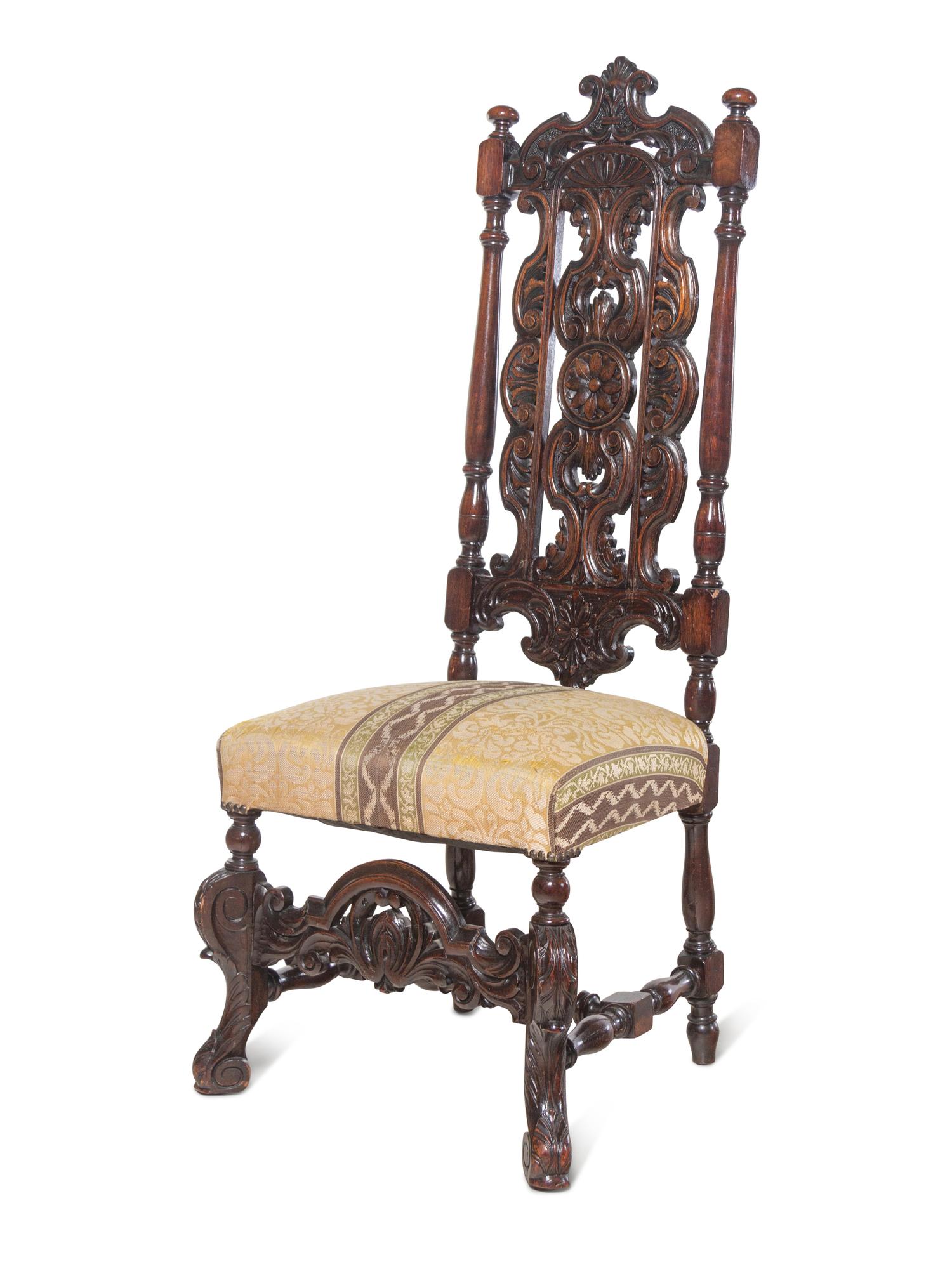 A Jacobean Style Carved Walnut Side Chair