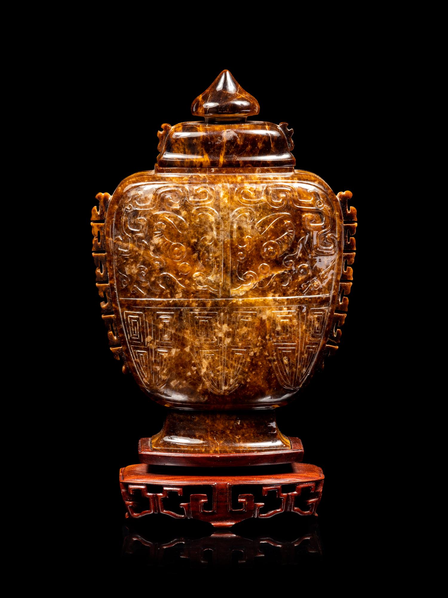 A Chinese Tiger's Eye Covered Vase