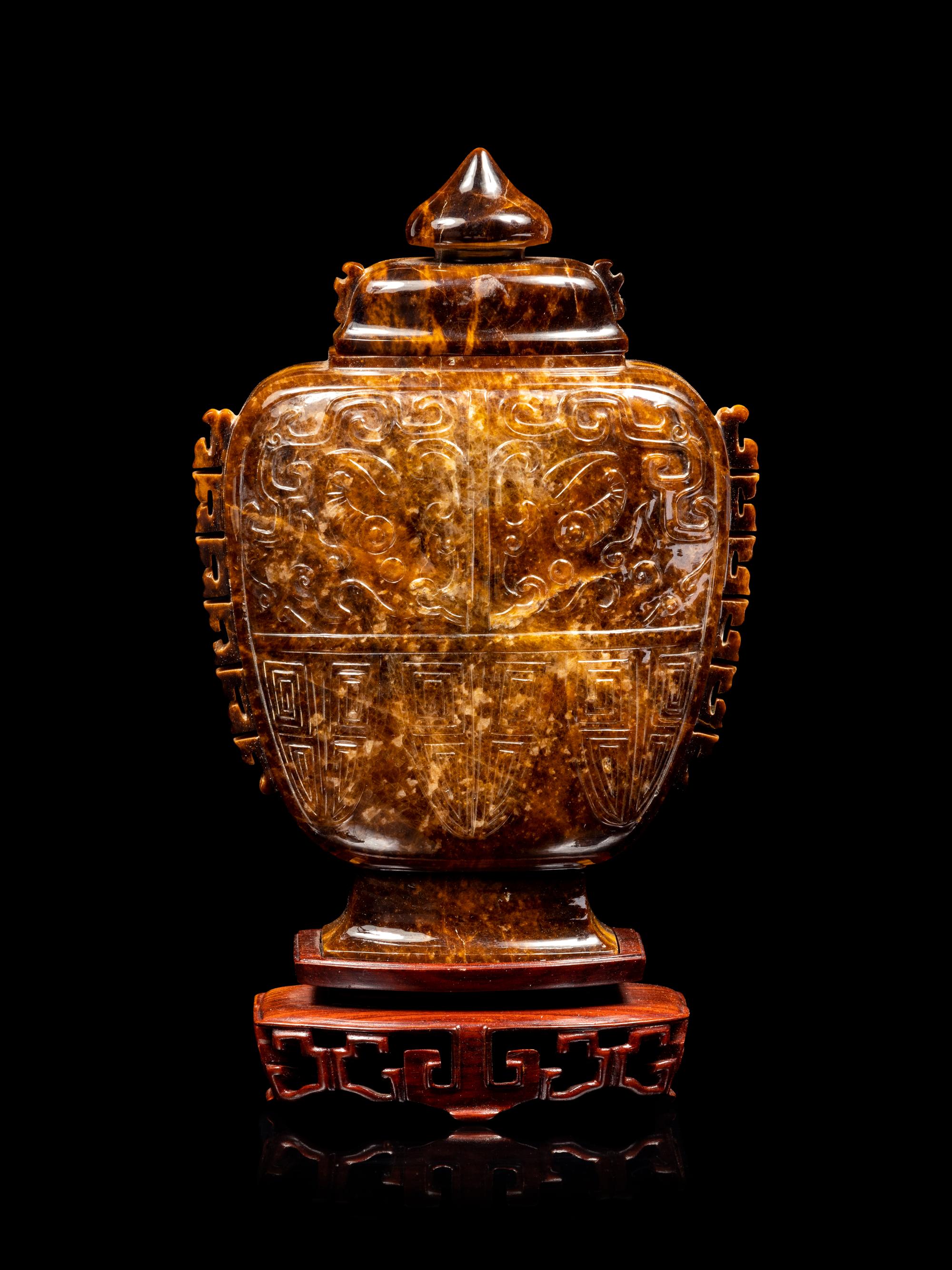 A Chinese Tiger's Eye Covered Vase