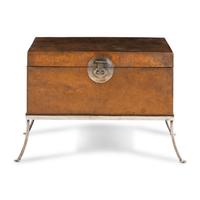 A Chinese Leather-Clad Trunk on Stand