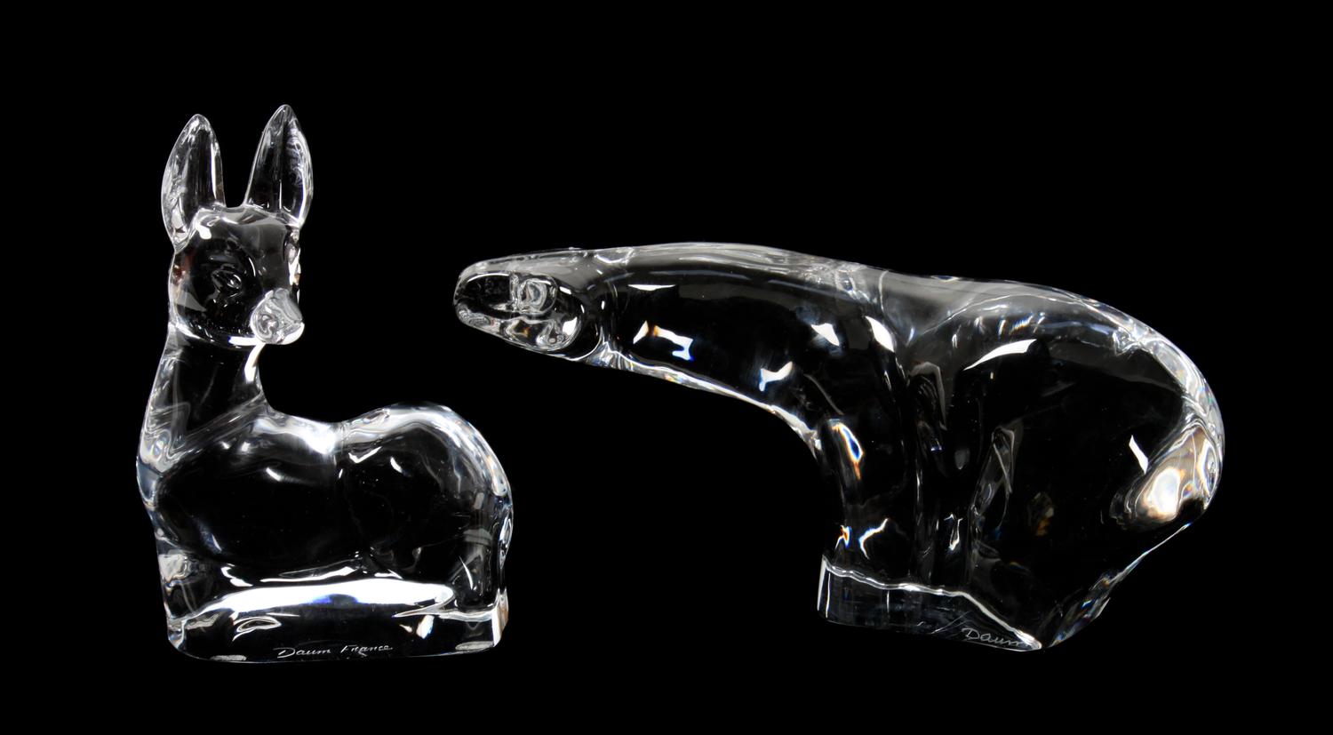 Two Daum Glass Animals Height of first 5 x length 10 1/2 inches