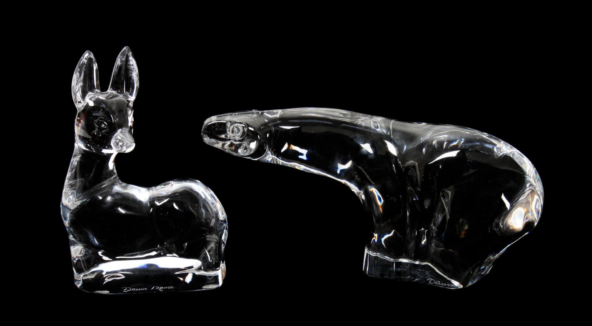 Two Daum Glass Animals Height of first 5 x length 10 1/2 inches