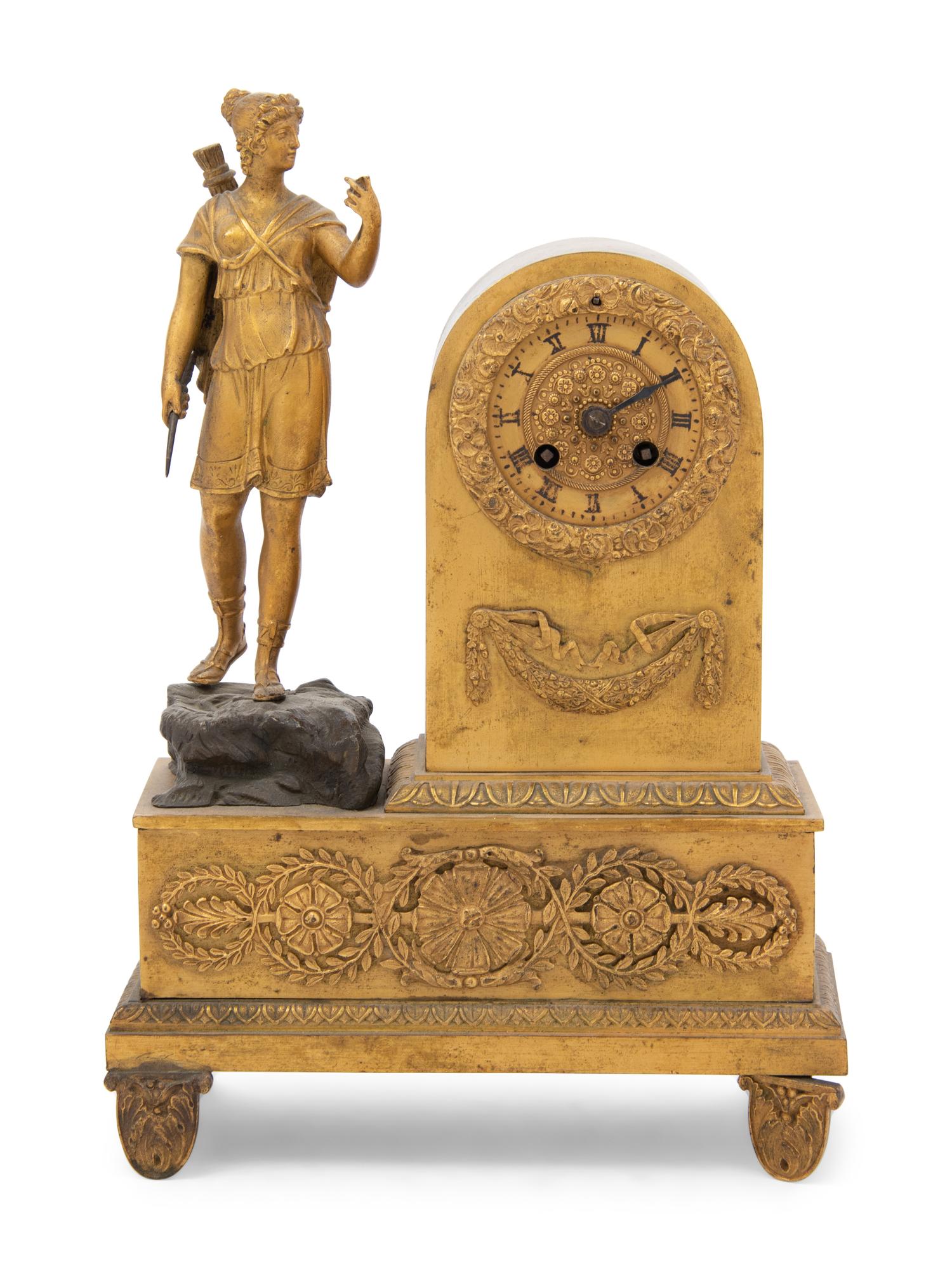 An Empire Gilt Bronze Figural Desk Clock