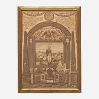 Two works: George Washington at the Altar of Liberty copperplate printed handkerchief and "The Effect of Principle" copperplate printed handkerchief The first, printed by Charles Gray or Colin Gillespie (Scottish), circa 1819, the second, Germantown Printing Co., PA, circa 1806