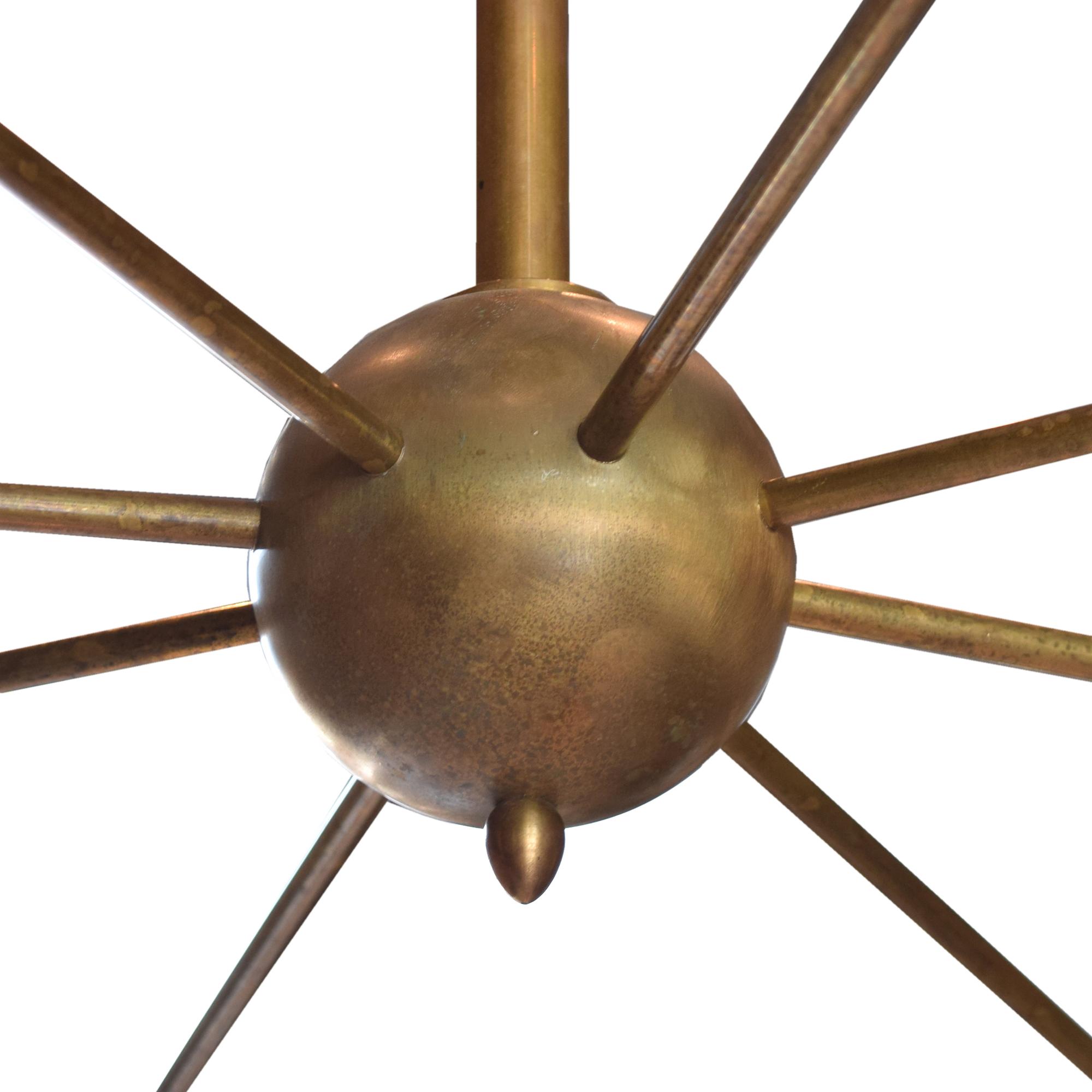 A Brass and Enamel Eight-Arm Chandelier in the Style of Stilnovo 59" W x 59" D x 50 " H — Italy, 20th Century