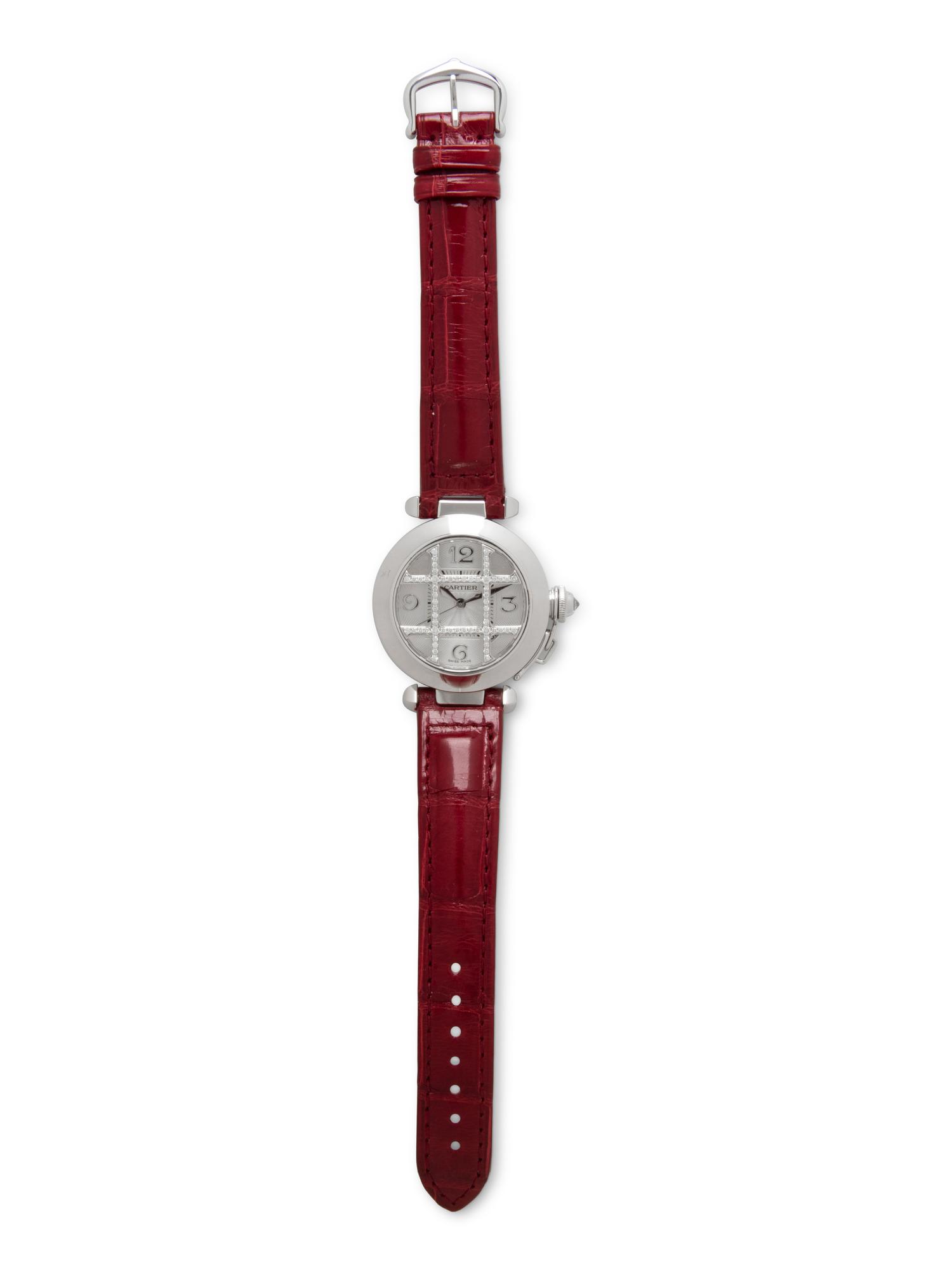 CARTIER, 18K WHITE GOLD AND DIAMOND 'PASHA DE CARTIER' WATCH