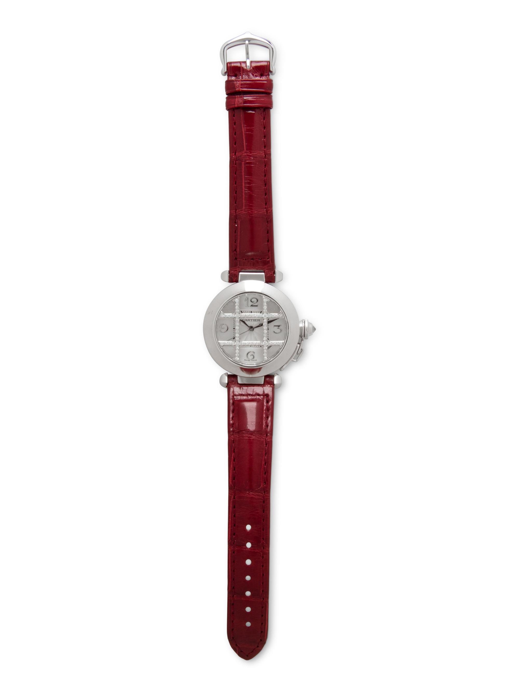 CARTIER, 18K WHITE GOLD AND DIAMOND 'PASHA DE CARTIER' WATCH