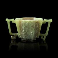 A Chinese Celadon Jade Octagonal Cup 青玉八方杯