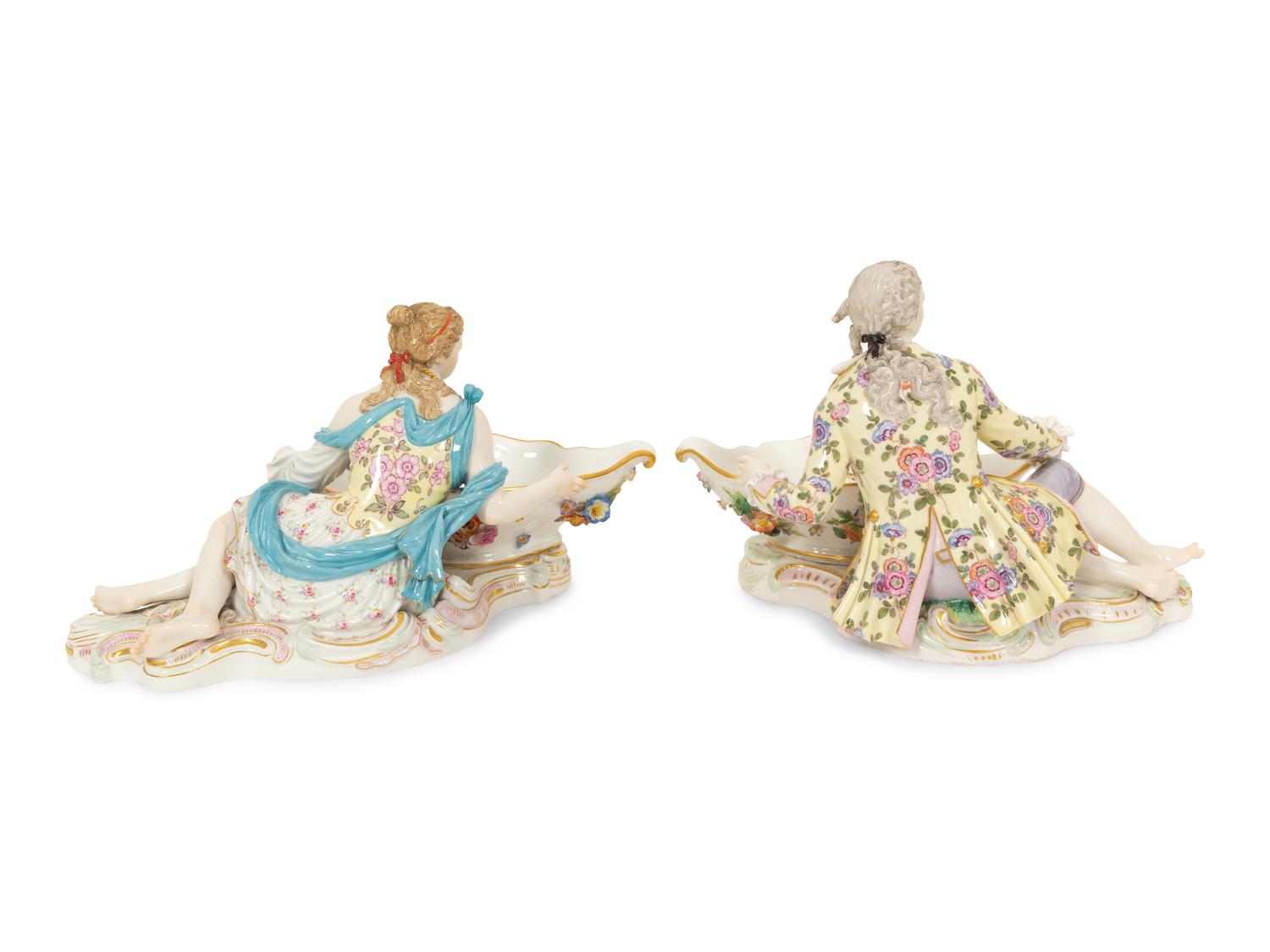 A Pair of Meissen Porcelain Figural Sweetmeats