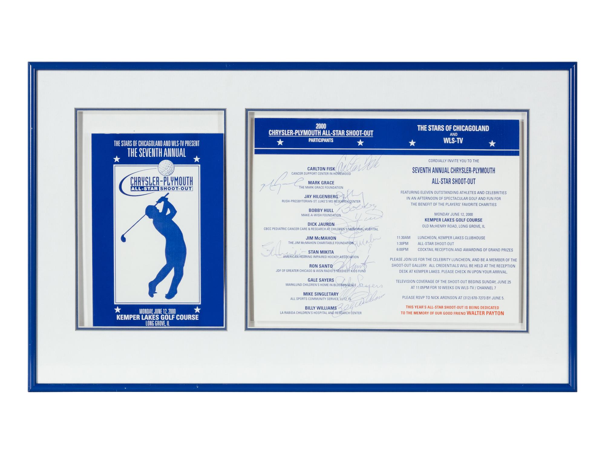 A Collection of Five Framed Chrysler Golf Shootout Signed Autograph Invitations Including Michael Jordan