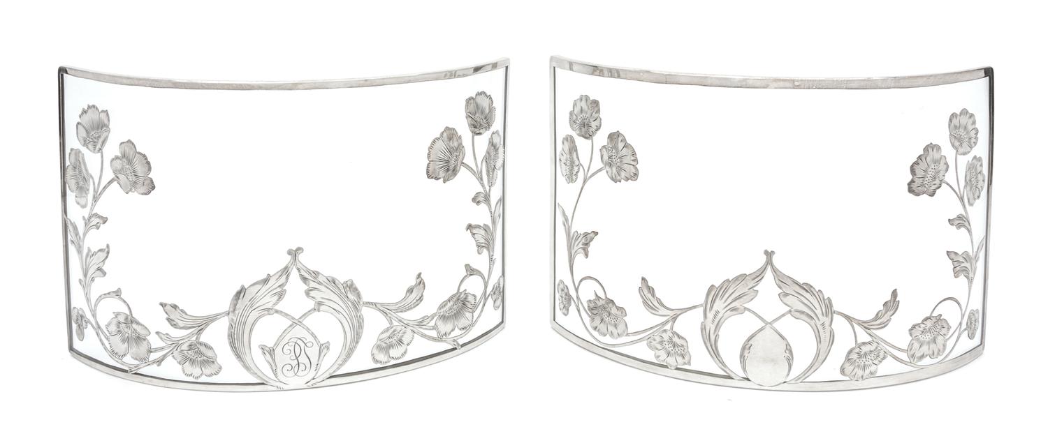 Two Silver Overlay Glass Screens Width 10 inches.