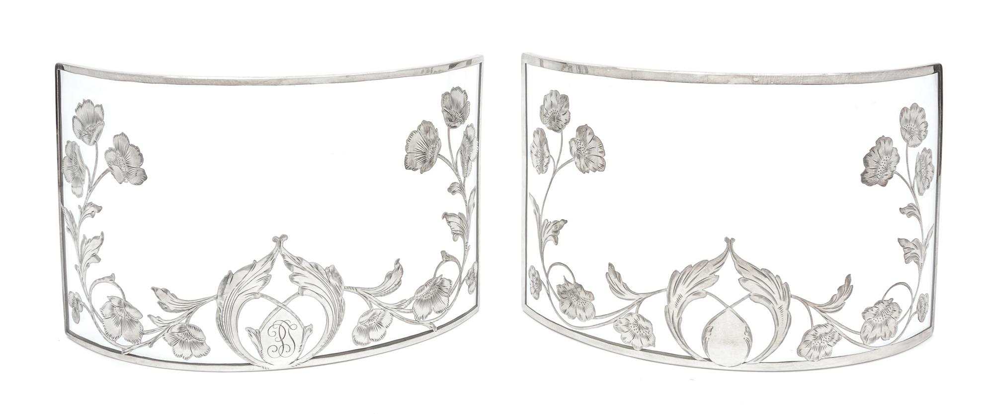 Two Silver Overlay Glass Screens Width 10 inches.