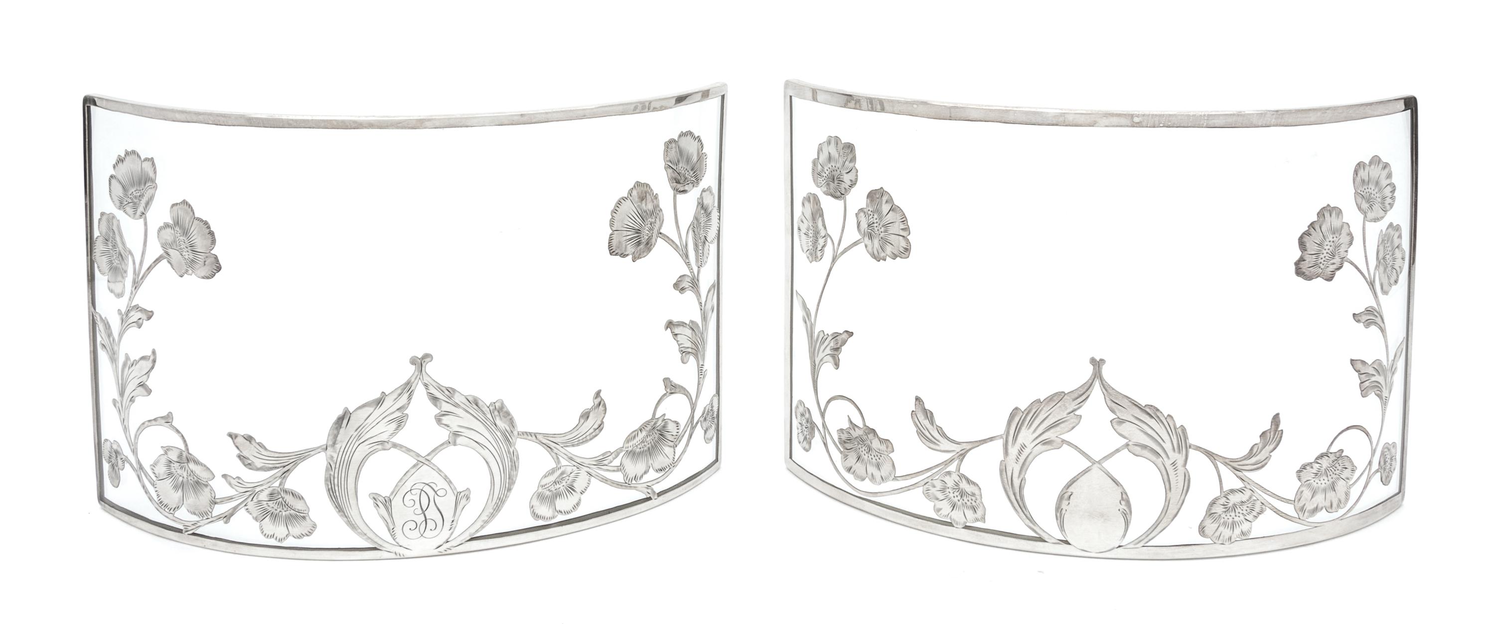 Two Silver Overlay Glass Screens Width 10 inches.