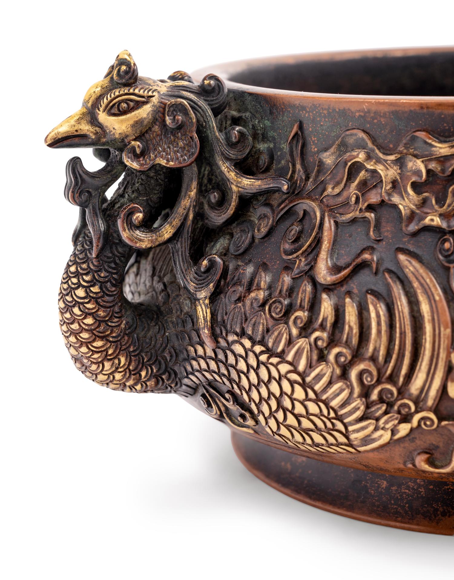 A Chinese Parcel-Gilt Bronze Incense Burner