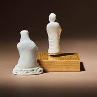 Two Small Chinese Blanc-de-Chine Porcelain Figures, Qing Dynasty — 清 德化白瓷羅漢坐像及達摩立像