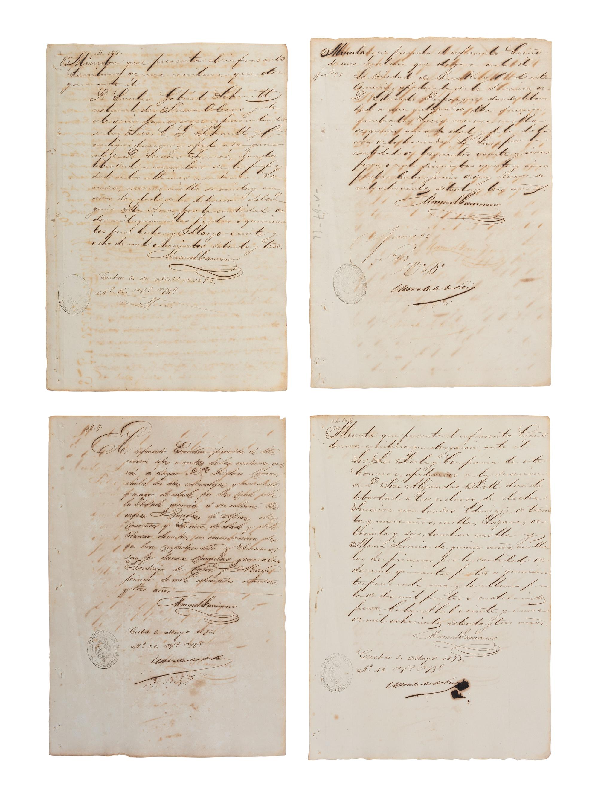 [ENSLAVEMENT & ABOLITION]. A group of 13 Cuban manumission documents, 1844-1873.