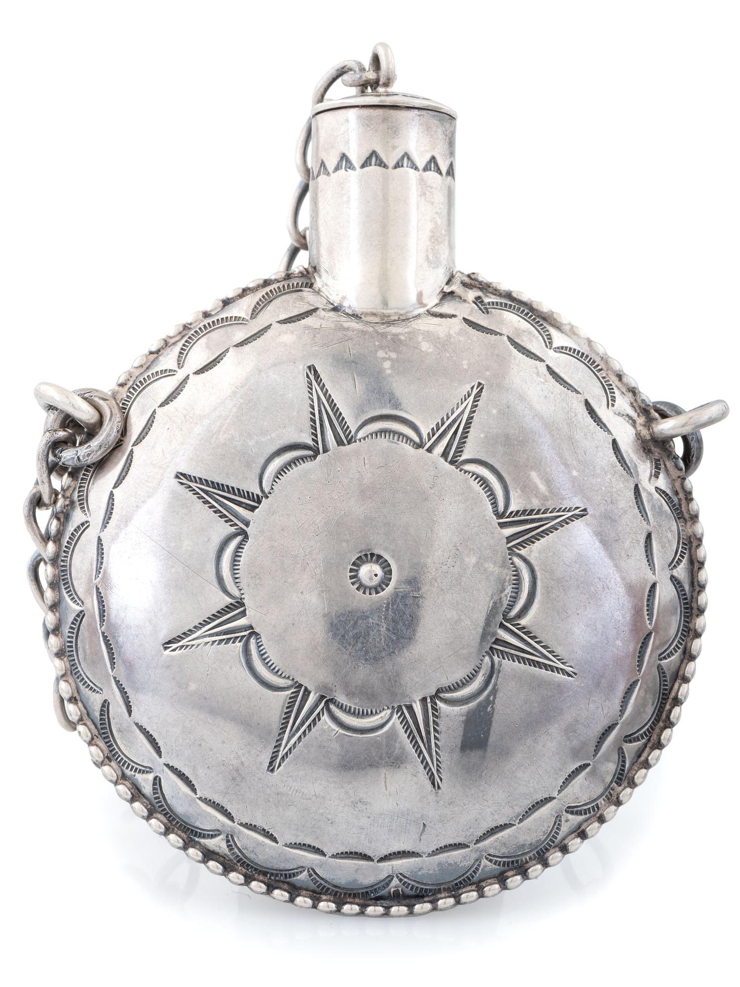 Navajo Heavily Stamped Silver Tobacco Canteen