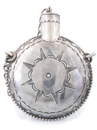 Navajo Heavily Stamped Silver Tobacco Canteen