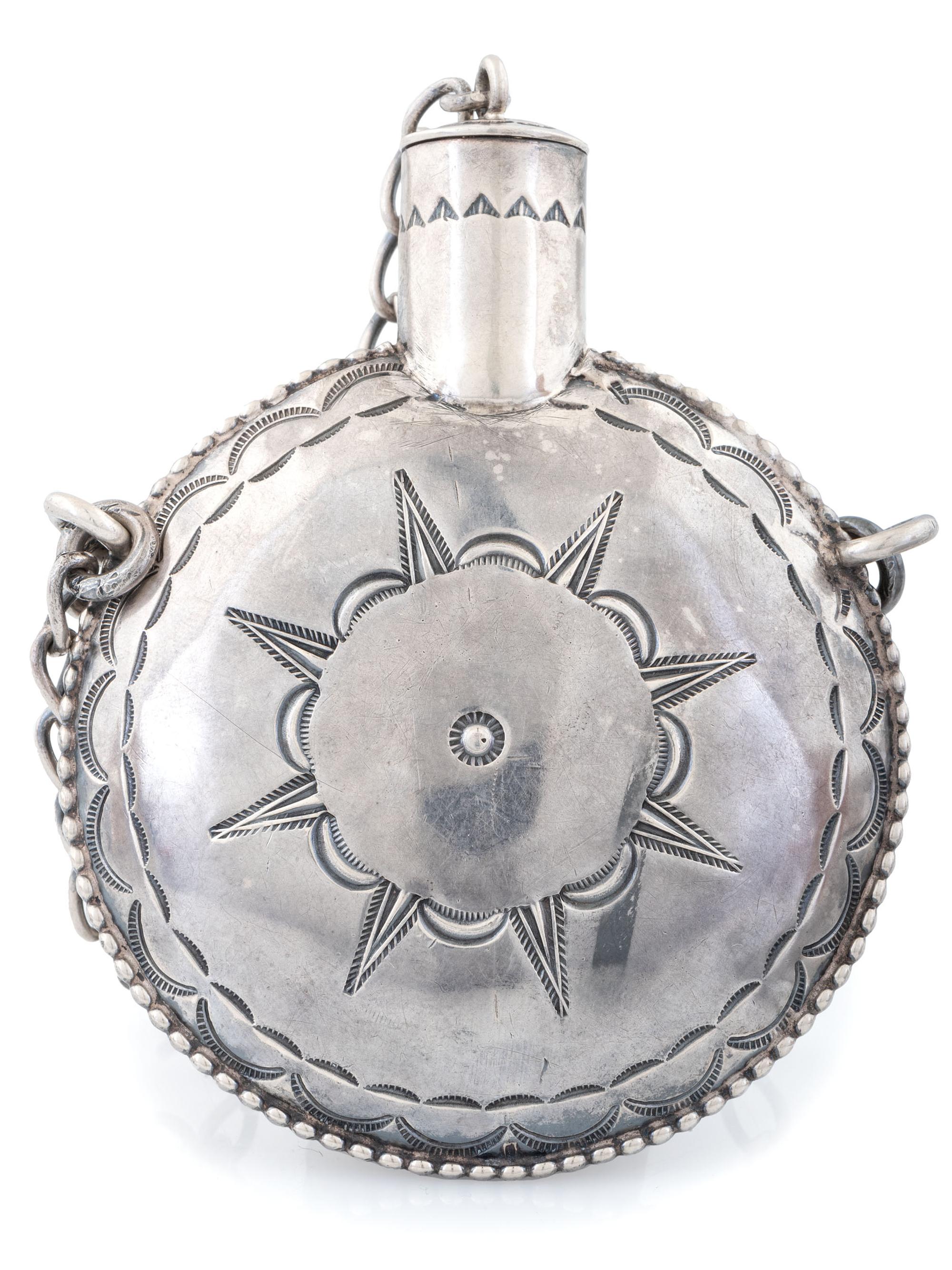Navajo Heavily Stamped Silver Tobacco Canteen