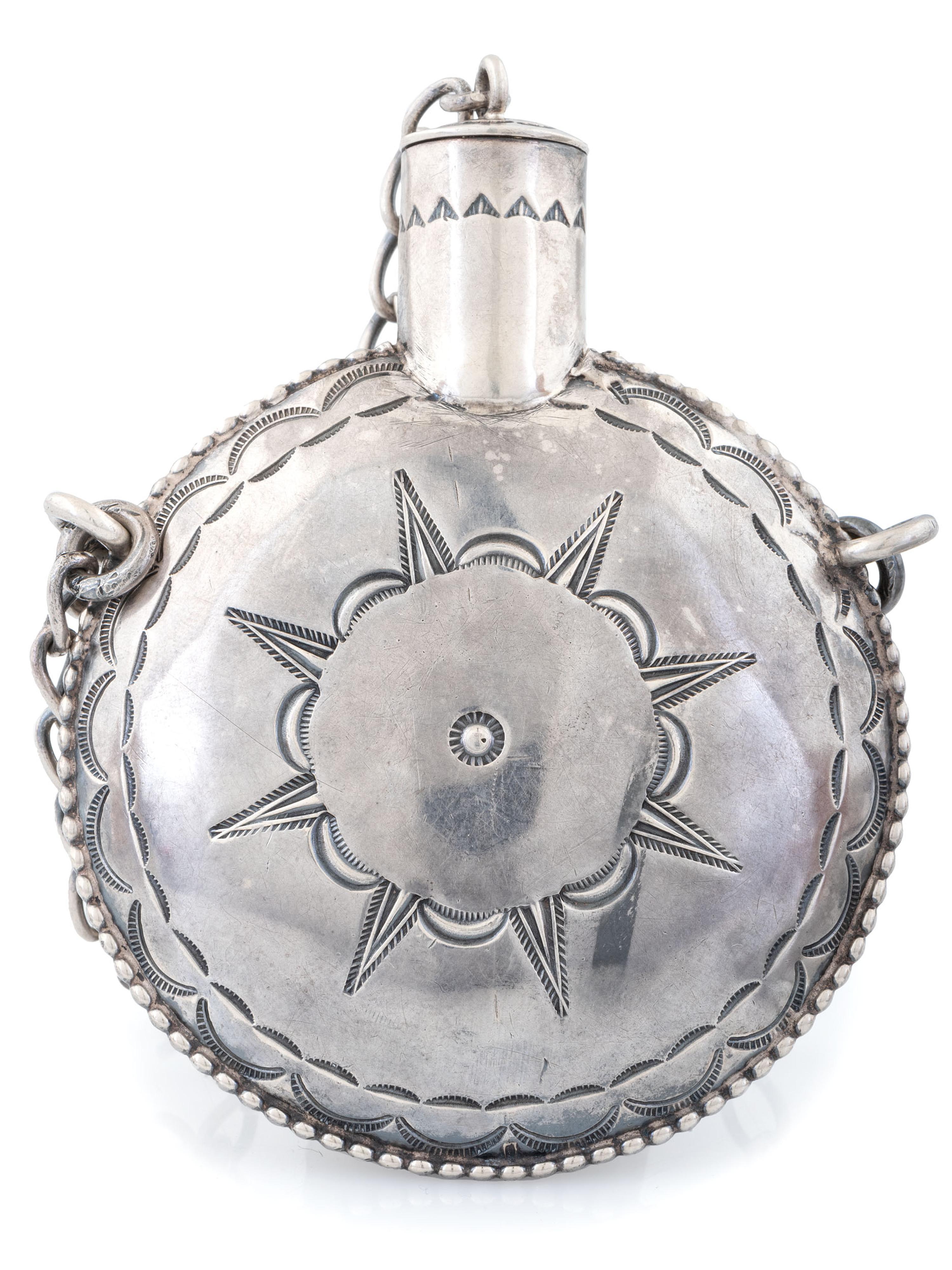 Navajo Heavily Stamped Silver Tobacco Canteen