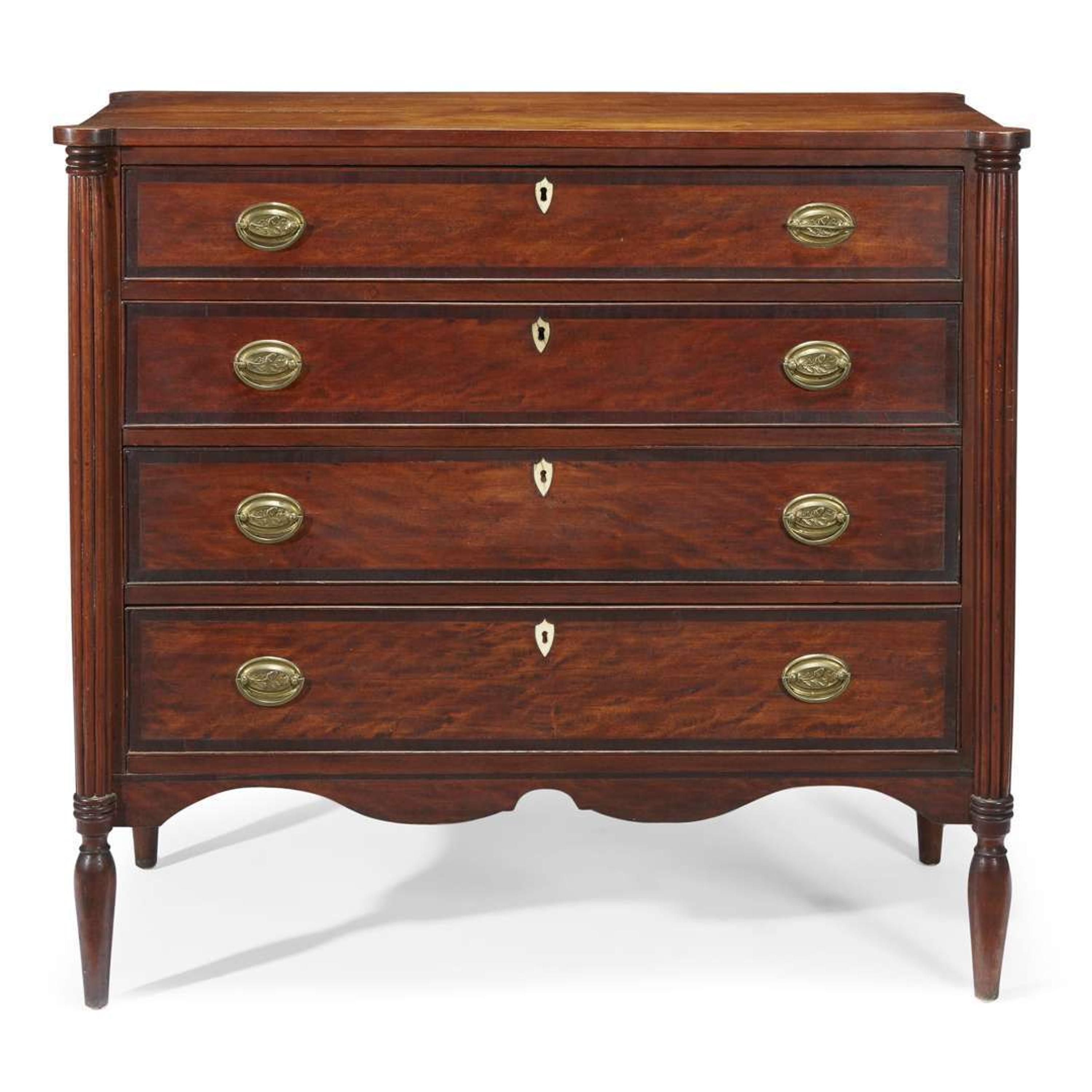 Federal inlaid cherrywood and bird's eye maple chest of drawers New England, circa 1815