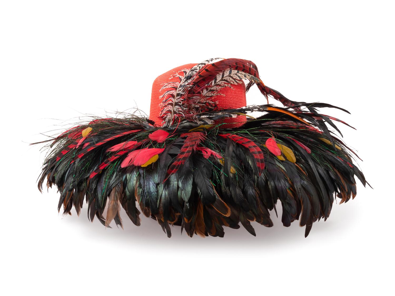 Three Kokin Hats Trimmed with Feathers, 1980-90s