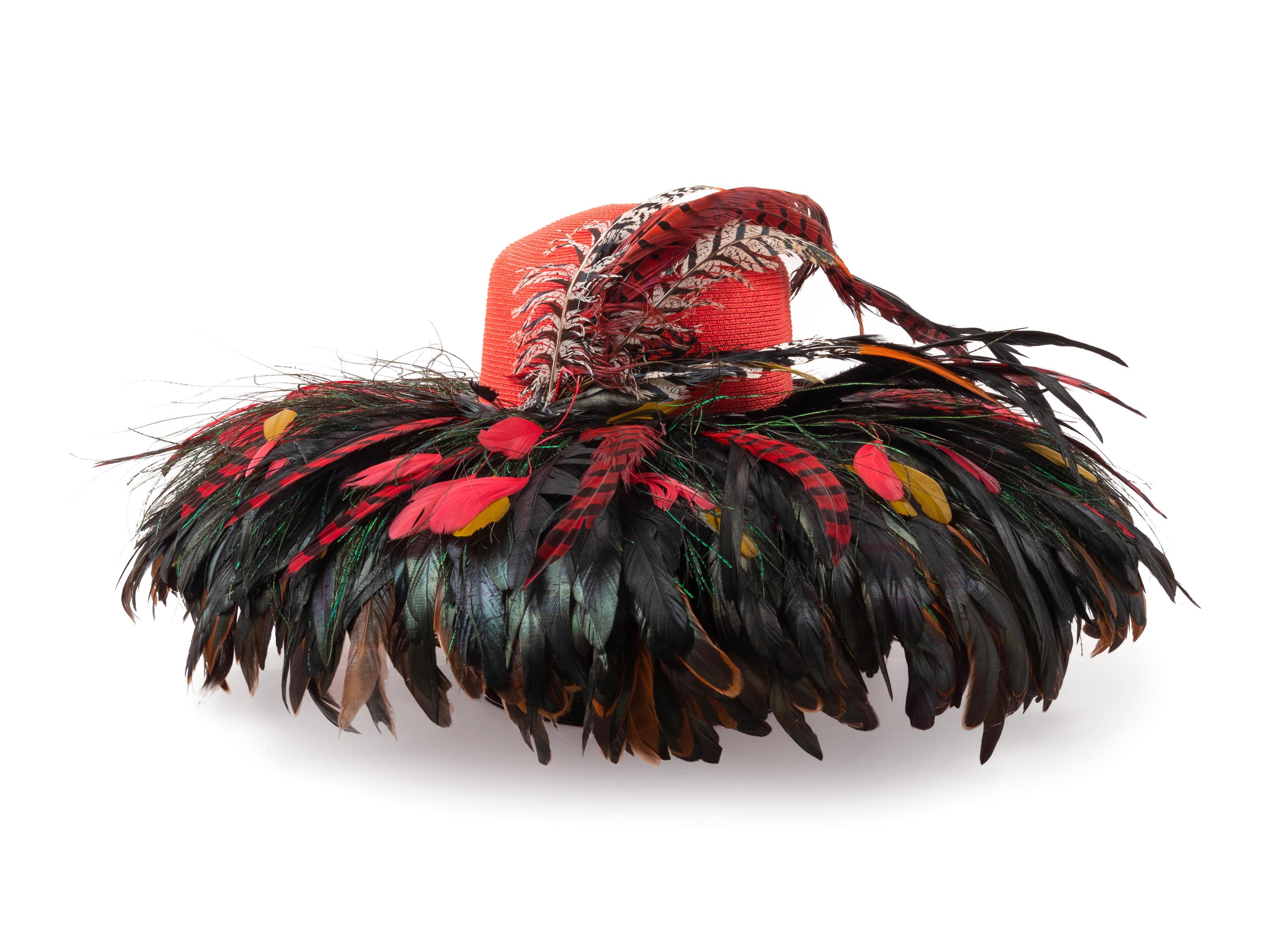 Three Kokin Hats Trimmed with Feathers, 1980-90s