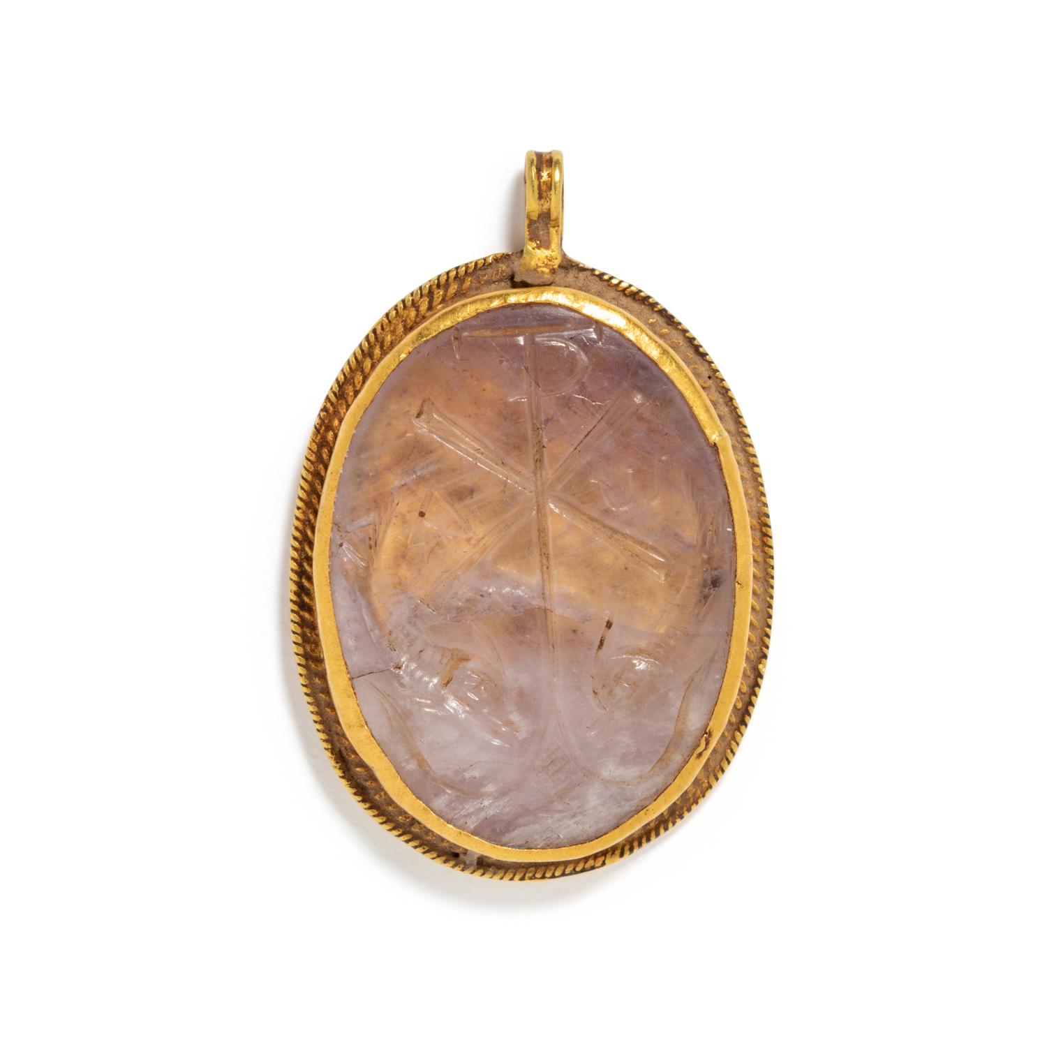 A Byzantine Rock Crystal Pendant with a Chi-Rho — Set in a gold pendant