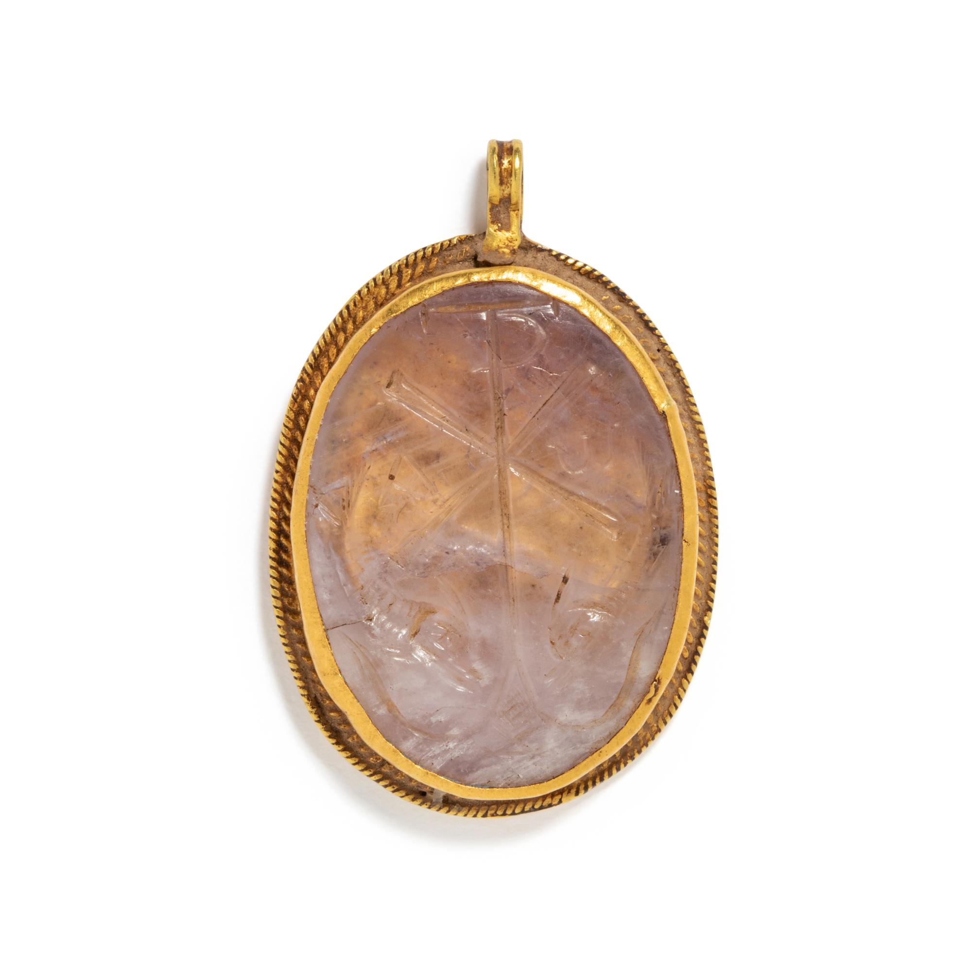 A Byzantine Rock Crystal Pendant with a Chi-Rho — Set in a gold pendant