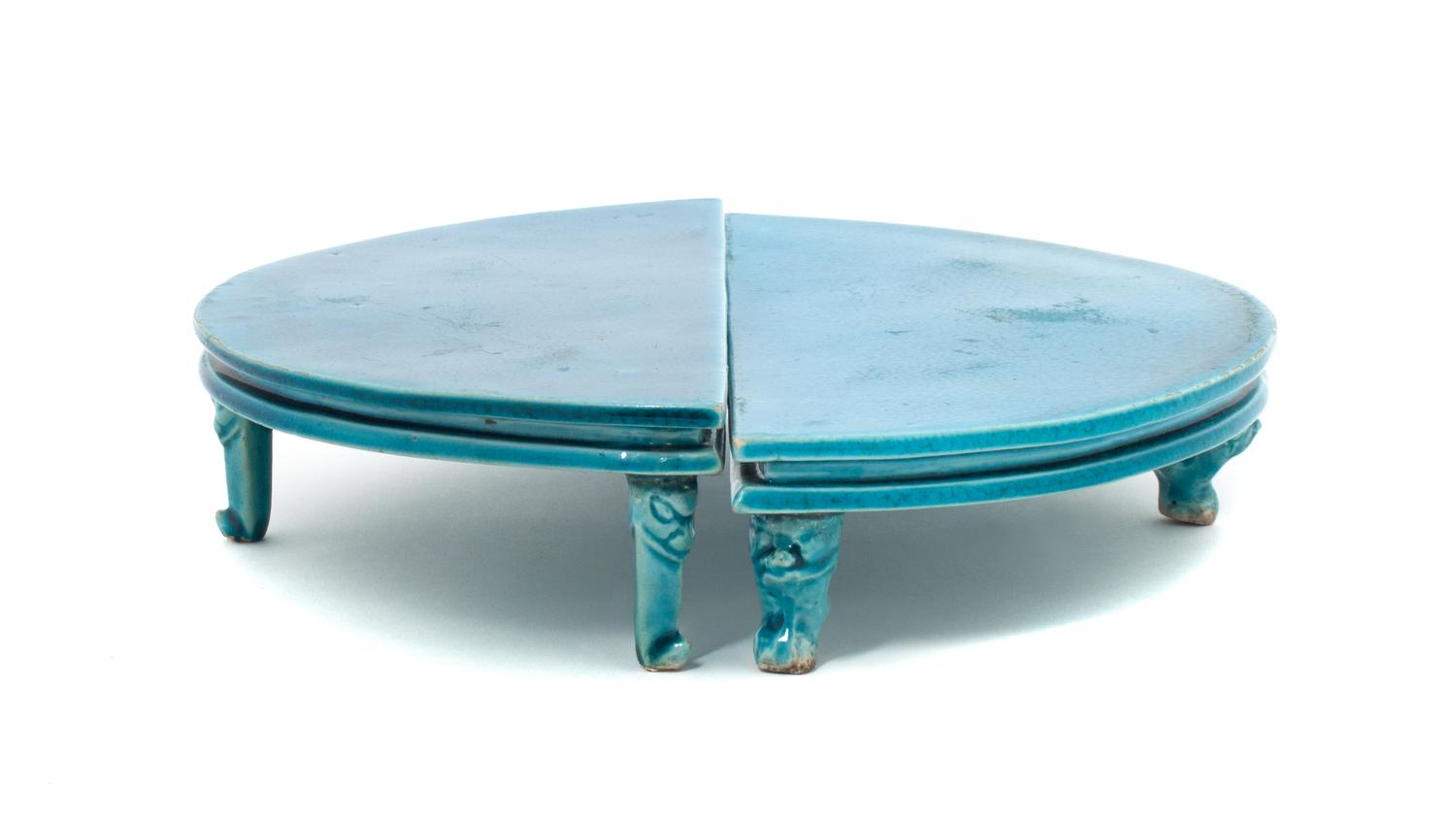 A Chinese Turquoise Glazed Porcelain Stand Diameter overall 10 1/2 inches.
