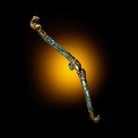 A Chinese Gilt, Silvered and Turquoise Inlaid Bronze Belt Hook, Warring States Period 戰國 銅 鎏金錯銀嵌松石雙獸首帶鉤