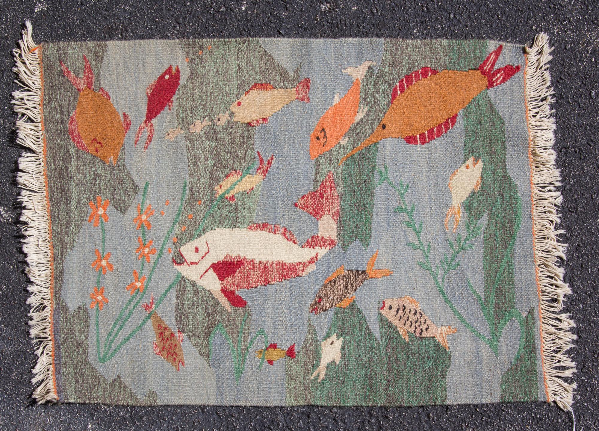 Two Flat Woven Wool Rugs Dimensions of larger 2 feet 10 inches x 2 feet 2 inches. — 20TH CENTURY