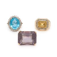Collection of Three Multigem and Gold Rings