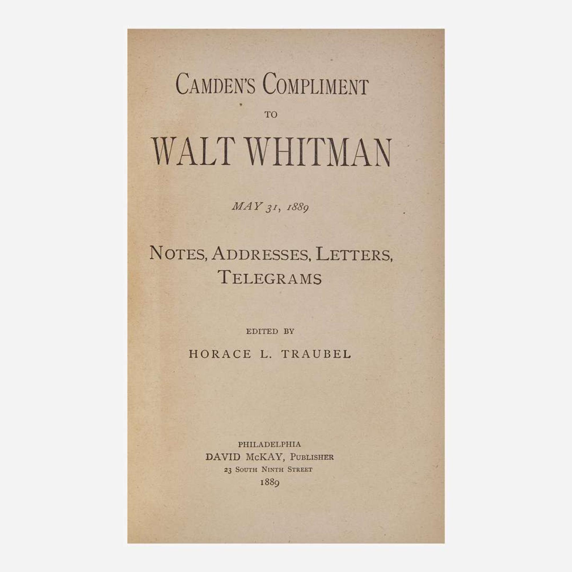 [Literature] [Whitman, Walt] Camden's Compliment to Walt Whitman…