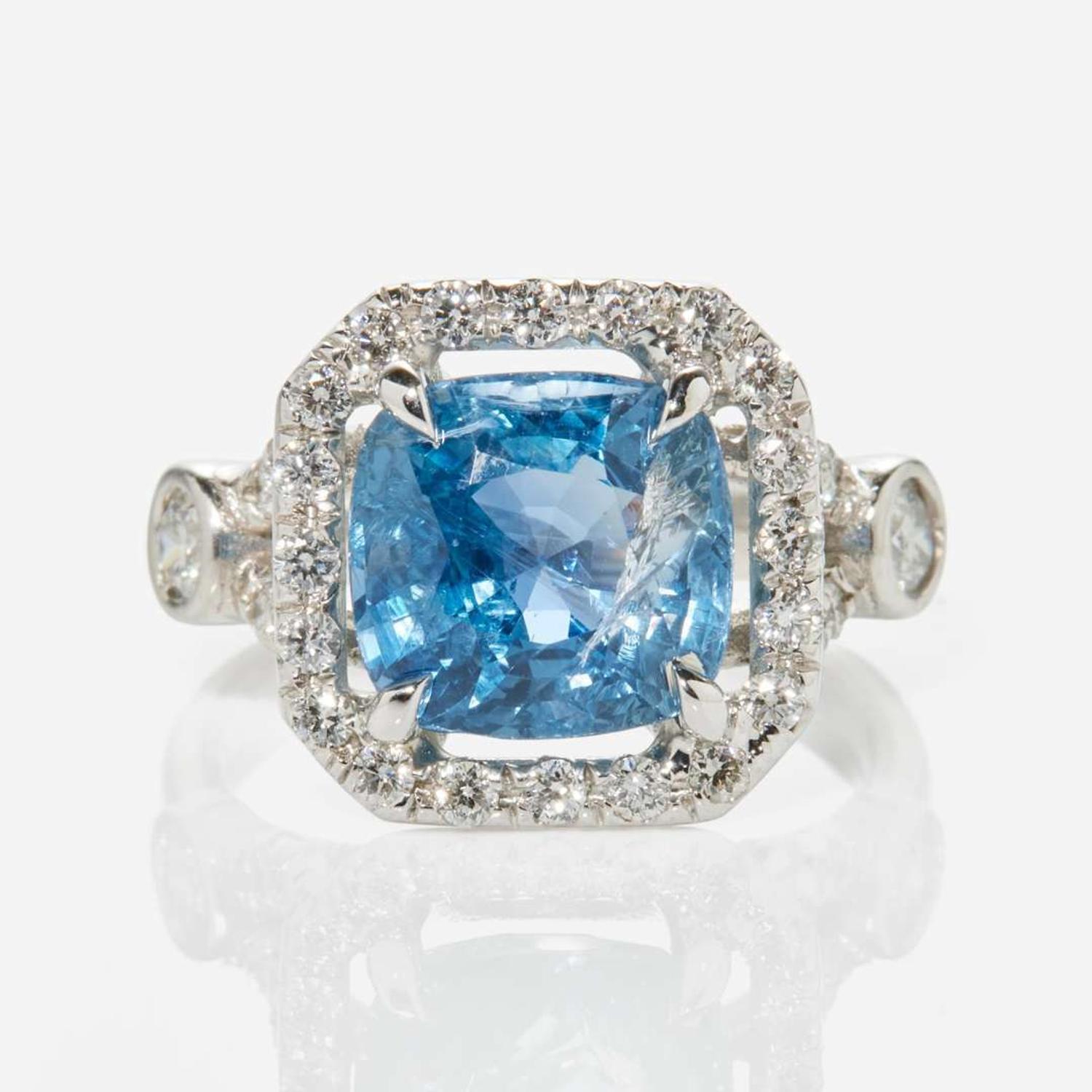 A Platinum, Diamond, and Sapphire Ring