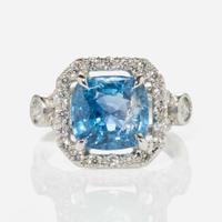 A Platinum, Diamond, and Sapphire Ring