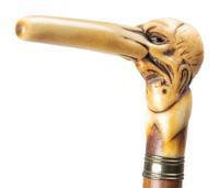 Three Carved Horn or Bone and Brass-Mounted Figural Canes