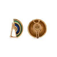 BLUE AND GREEN ENAMEL BUTTON EARRINGS