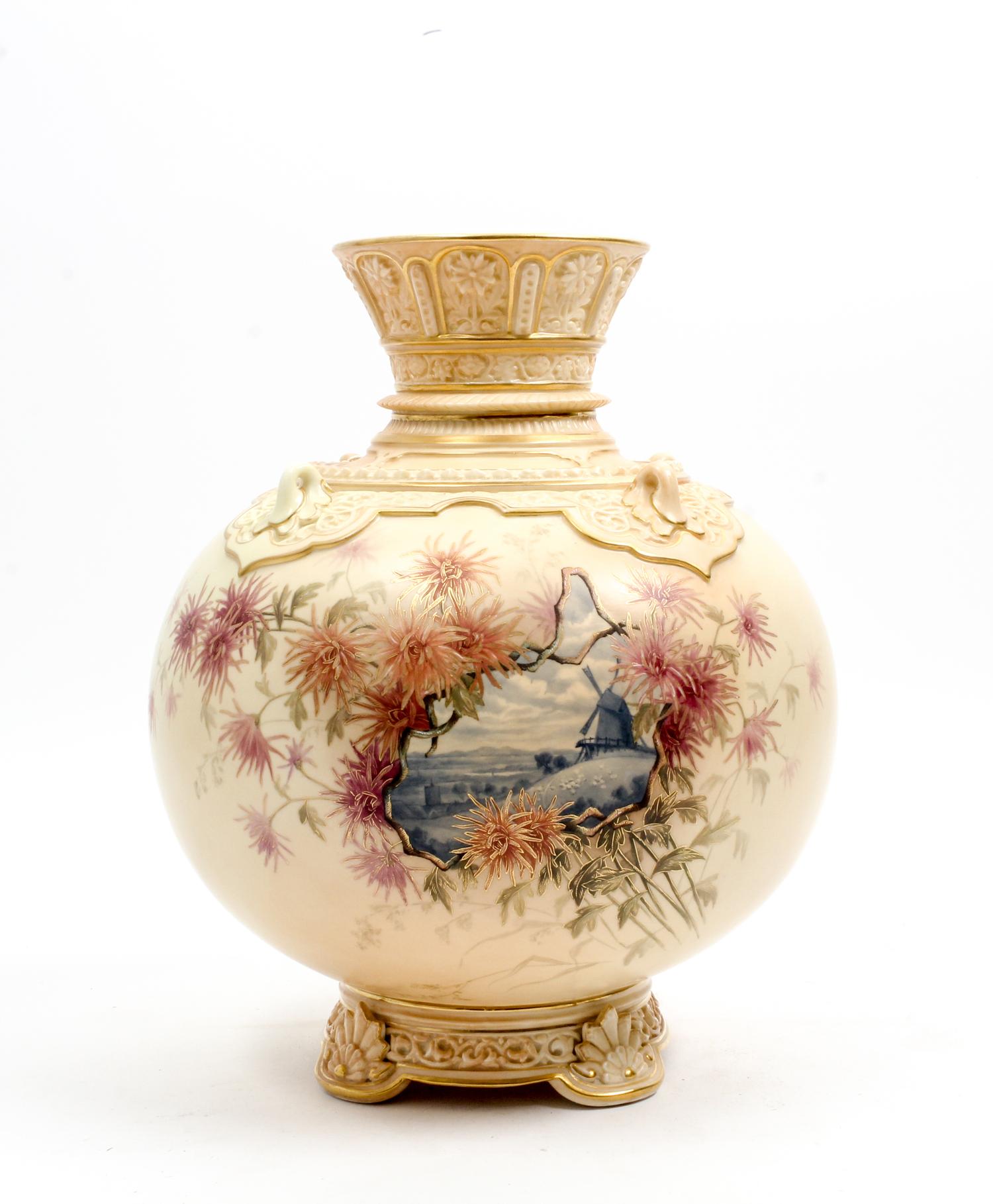 A Royal Worcester Porcelain Vase Height 10 3/4 inches. — 1888