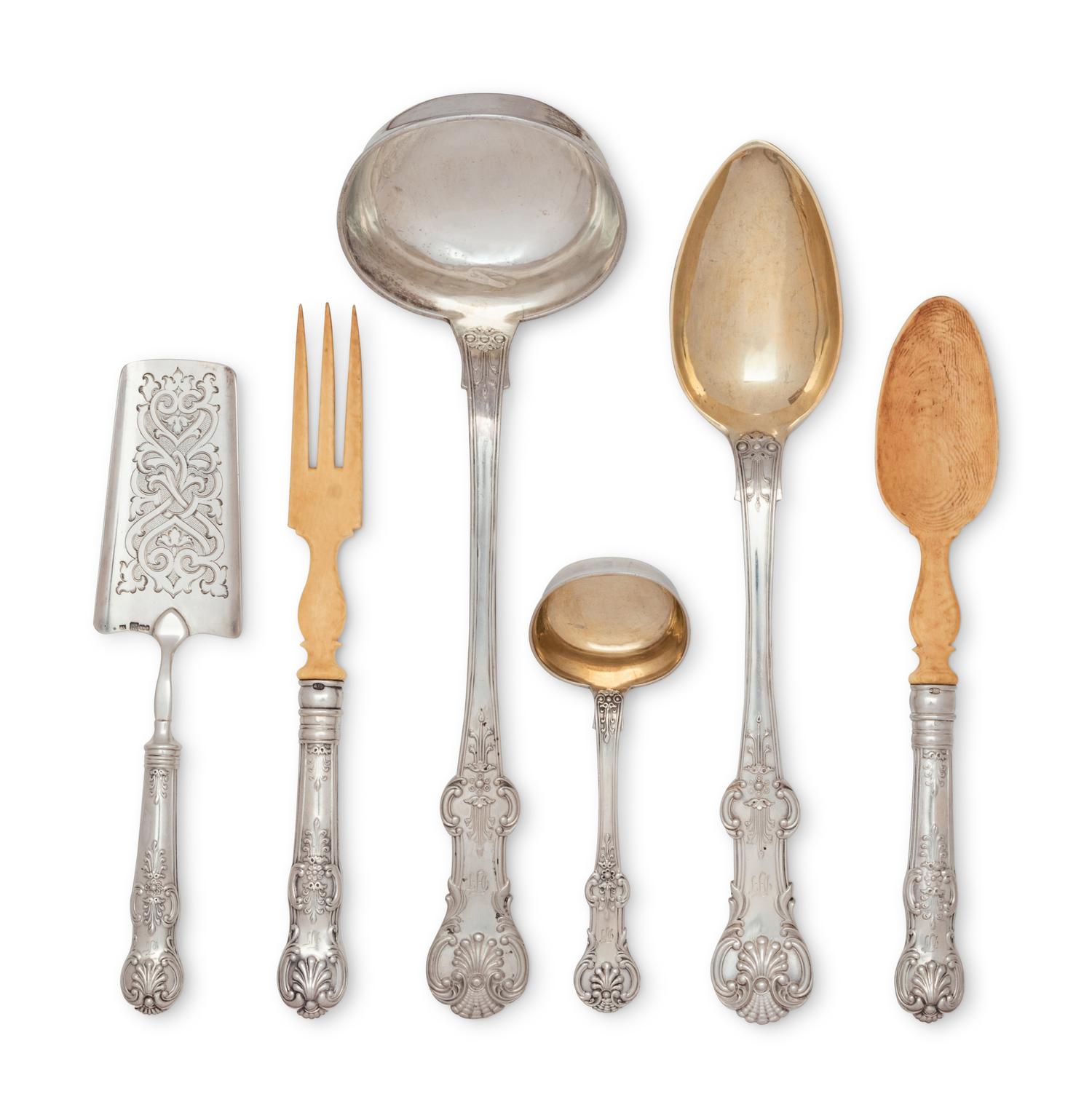 An Extensive Russian Silver and Silver-Gilt Flatware Service in Original Fitted Case