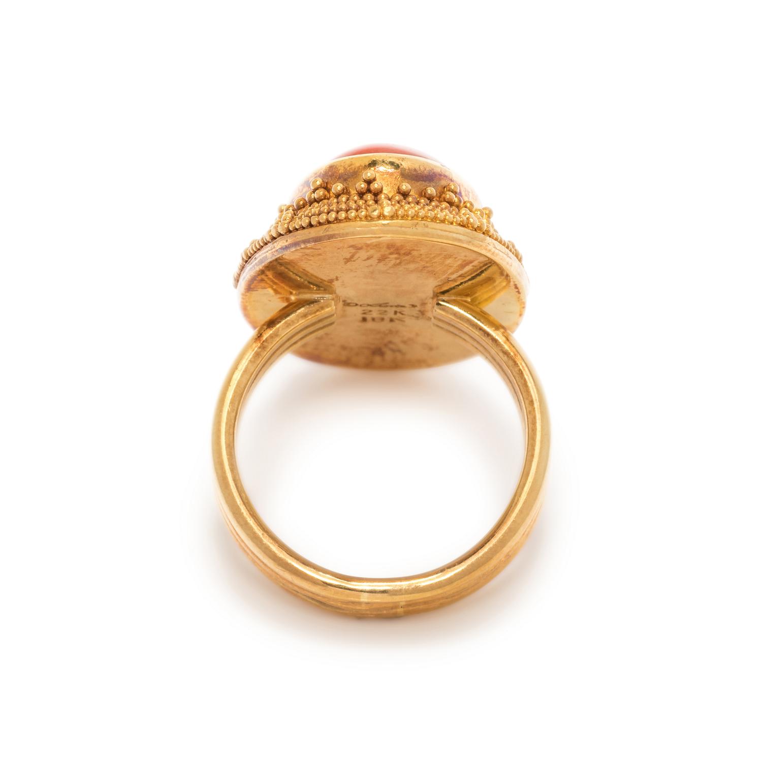 LUNA FELIX GOLDSMITH, YELLOW GOLD AND CORAL RING