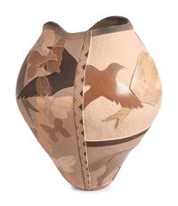 Carved Pottery Jar, with Birds and Butterflies