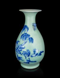A Celadon Ground Blue and White Porcelain Baluster Vase