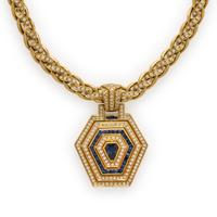 Yellow Gold, Diamond, and Sapphire Necklace